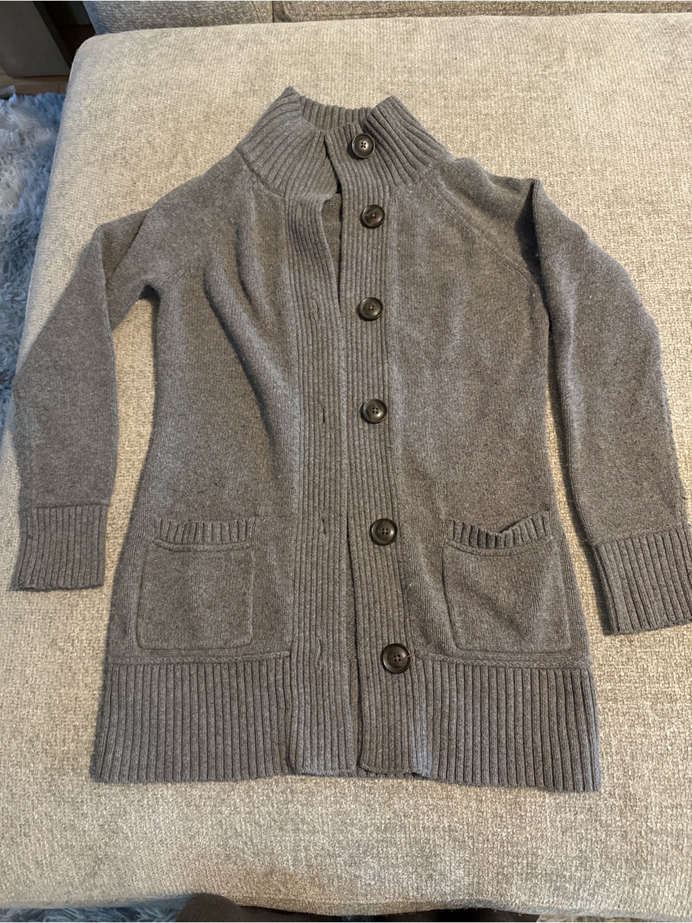 Eddie Bauer Gray Button Cardigan Sweater Small Long Tunic Cozy Knit
